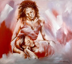 Intimacy Intimacy by Distel, a modern fine art painting illustrating the deep emotional connection between two figures, rendered in a warm and expressive color palette.