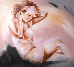Moments of life 6 Moment by Distel, an figurative modern fine art painting showcasing a seated woman lost in thought, with expressive brushwork emphasizing emotion and movement.
