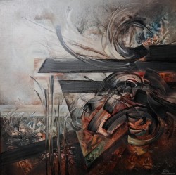 Silent Nights Zimmermann - Silent Nights - Deep blue abstract composition with intricate overlapping forms, exuding a sense of cosmic motion and layered complexity.